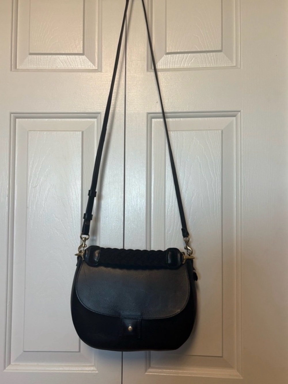 Clare V Harieth Leather Crossbody Bag with Braided Top Handle and Gold Hardware - Picture 3 of 6
